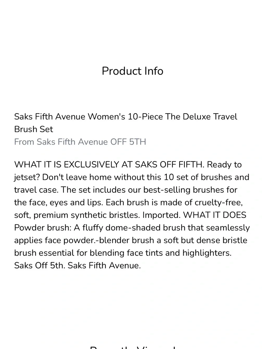 Saks Fifth Avenue 10 Piece Travel Makeup Brush Set